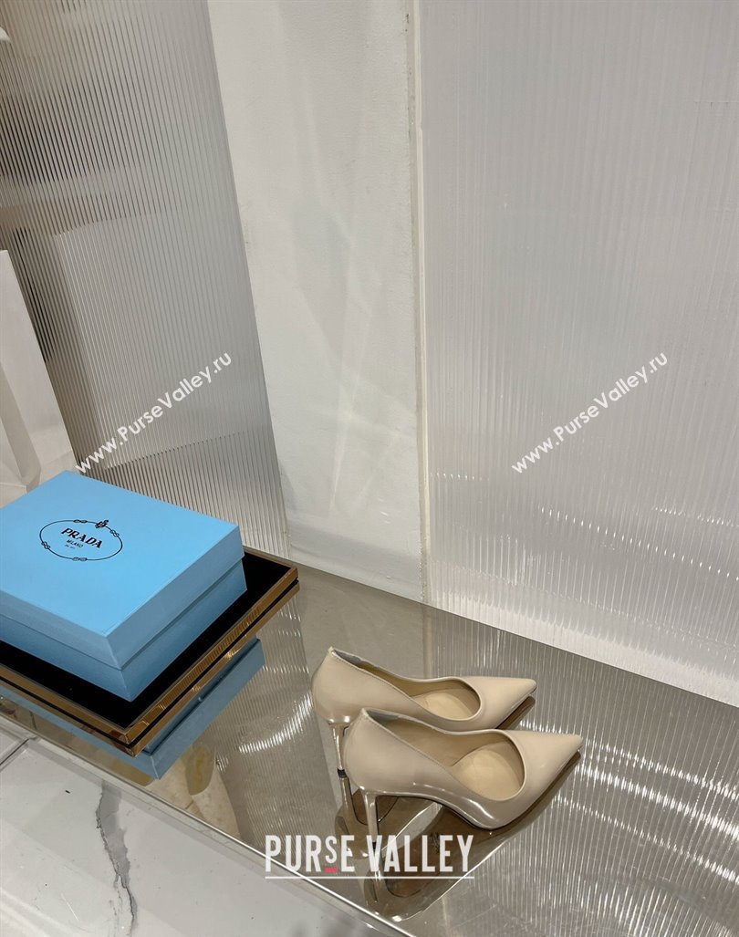Prada Brushed Leather High Heel Pumps 8.5cm with Back Logo Nude 2023 PR121401 (MD-231214012)