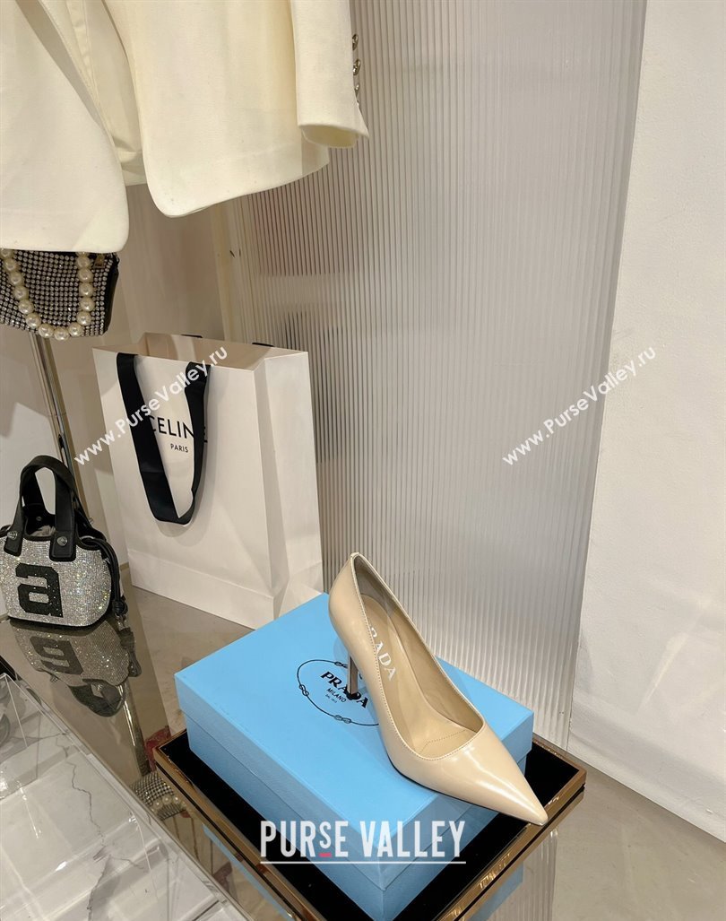 Prada Brushed Leather High Heel Pumps 8.5cm with Back Logo Nude 2023 PR121401 (MD-231214012)