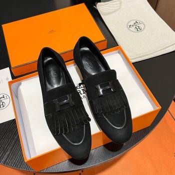 Hermes Royal Loafers in Suede with Fringe Black 2023 1215 (MD-231215033)