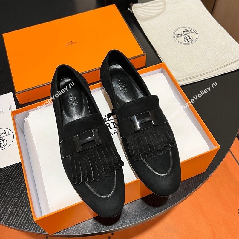 Hermes Royal Loafers in Suede with Fringe Black 2023 1215 (MD-231215033)