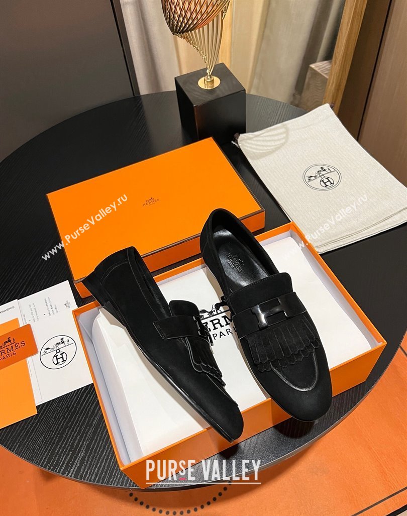 Hermes Royal Loafers in Suede with Fringe Black 2023 1215 (MD-231215033)