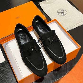 Hermes Paris Loafers in Suede Black 2023 1215 (MD-231215035)