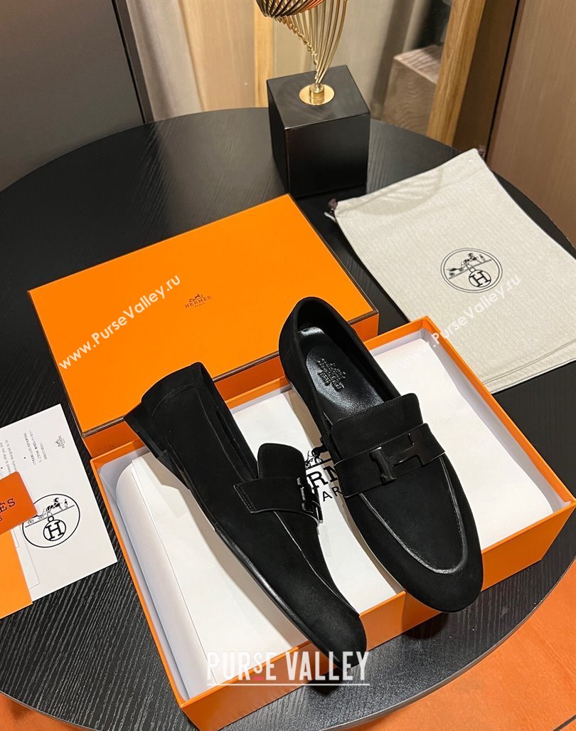 Hermes Paris Loafers in Suede Black 2023 1215 (MD-231215035)