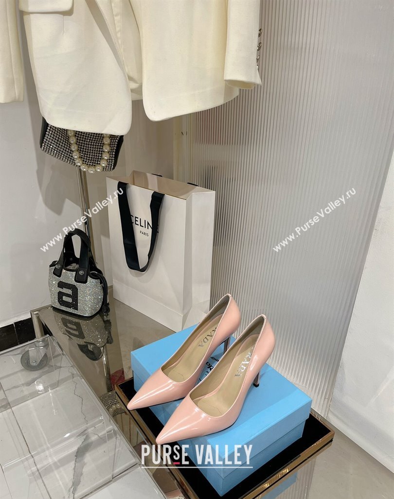 Prada Brushed Leather High Heel Pumps 8.5cm with Back Logo Light Pink 2023 PR121401 (MD-231214014)