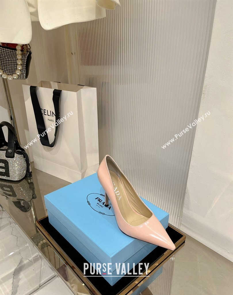 Prada Brushed Leather High Heel Pumps 8.5cm with Back Logo Light Pink 2023 PR121401 (MD-231214014)