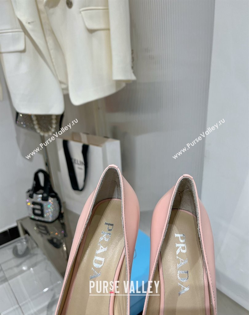 Prada Brushed Leather High Heel Pumps 8.5cm with Back Logo Light Pink 2023 PR121401 (MD-231214014)