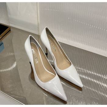 Prada Brushed Leather High Heel Pumps 8.5cm with Back Logo White 2023 PR121401 (MD-231214015)