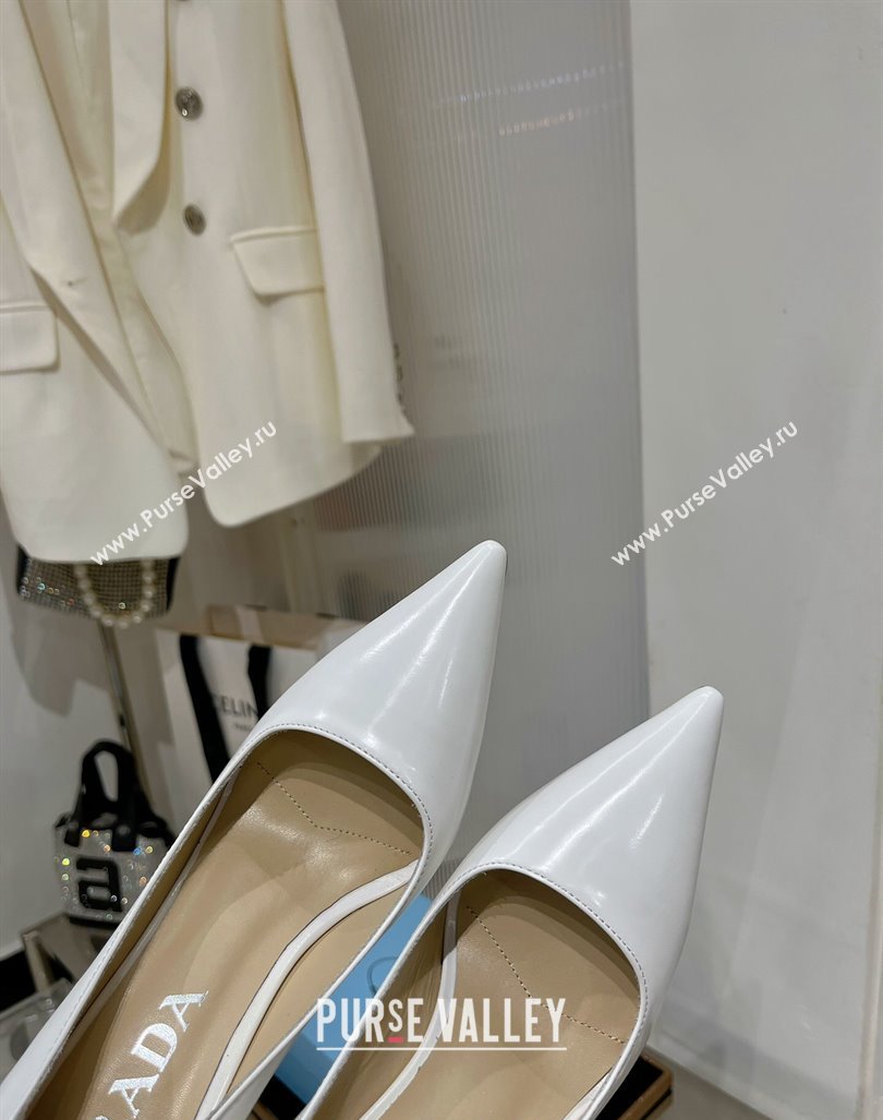 Prada Brushed Leather High Heel Pumps 8.5cm with Back Logo White 2023 PR121401 (MD-231214015)