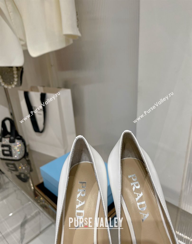 Prada Brushed Leather High Heel Pumps 8.5cm with Back Logo White 2023 PR121401 (MD-231214015)