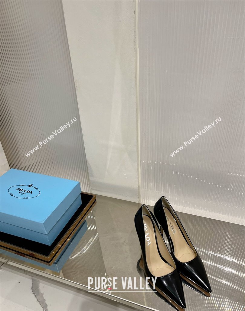 Prada Brushed Leather High Heel Pumps 8.5cm with Back Logo Black 2023 PR121401 (MD-231214016)