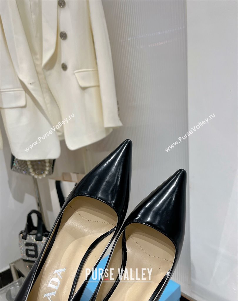 Prada Brushed Leather High Heel Pumps 8.5cm with Back Logo Black 2023 PR121401 (MD-231214016)