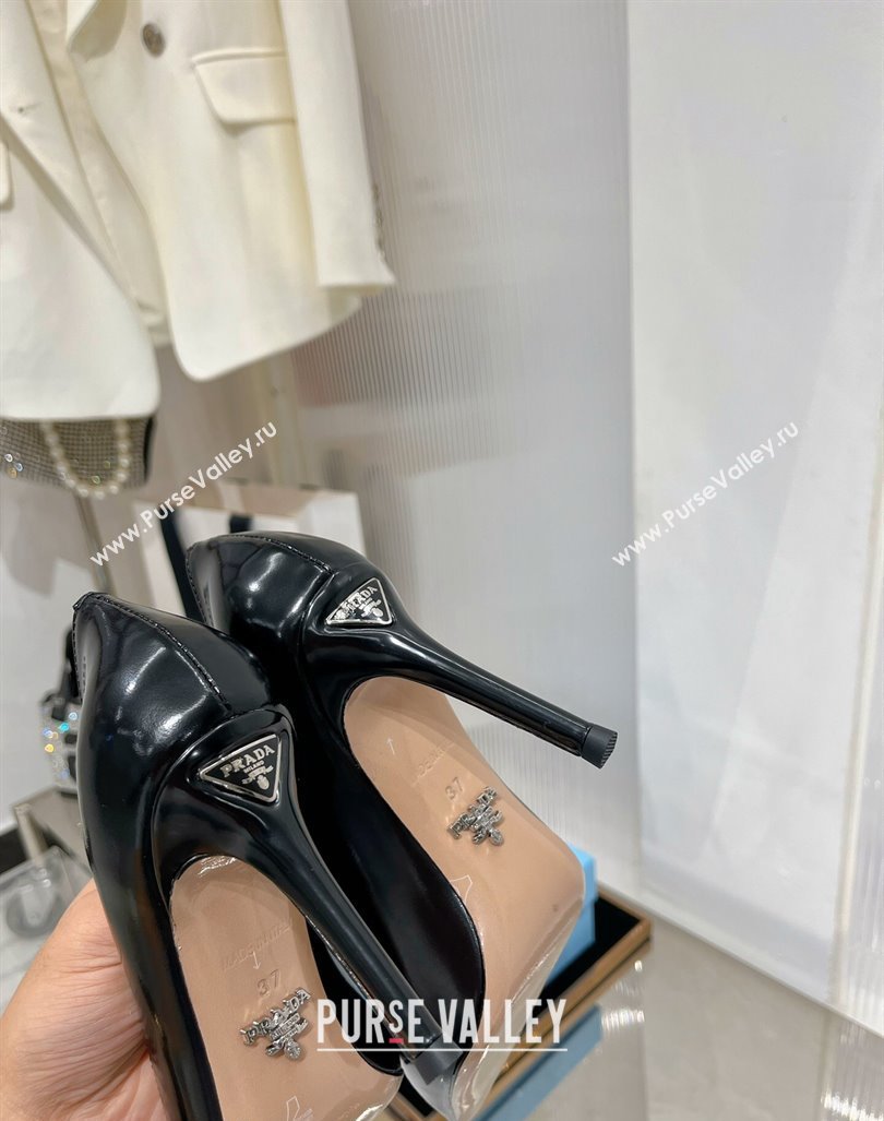 Prada Brushed Leather High Heel Pumps 8.5cm with Back Logo Black 2023 PR121401 (MD-231214016)