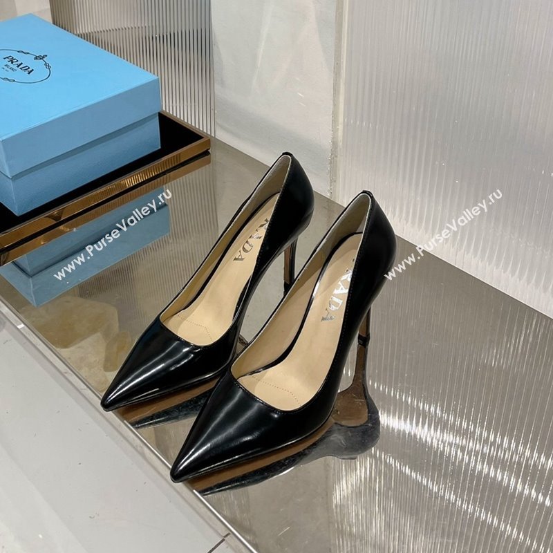 Prada Brushed Leather High Heel Pumps 8.5cm with Back Logo Black 2023 PR121401 (MD-231214016)