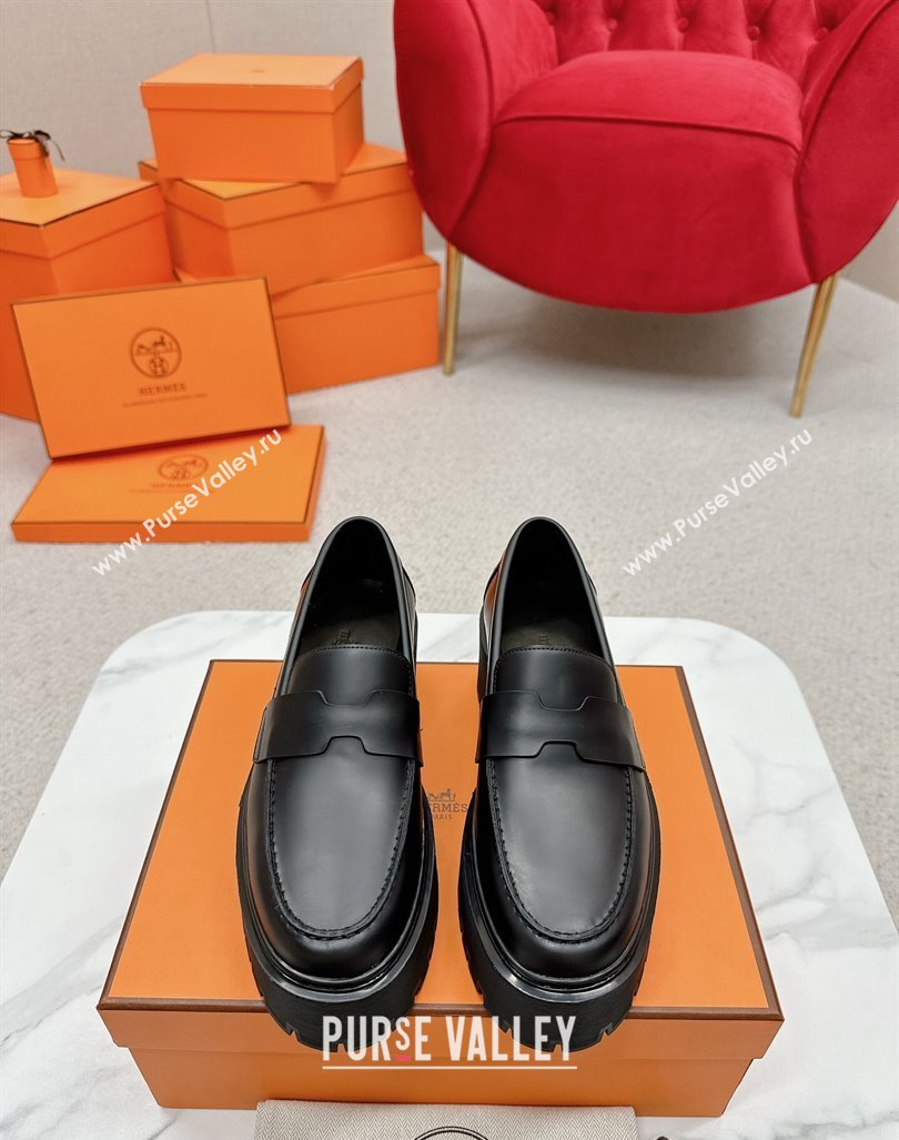 Hermes Gentle Platform Loafers in Calfskin Black 2023 (MD-231215070)