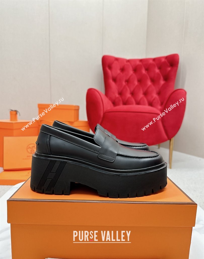 Hermes Gentle Platform Loafers in Calfskin Black 2023 (MD-231215070)