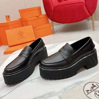 Hermes Gentle Platform Loafers in Calfskin Black 2023 (MD-231215070)