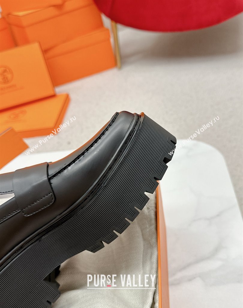 Hermes Gentle Platform Loafers in Calfskin Black 2023 (MD-231215070)