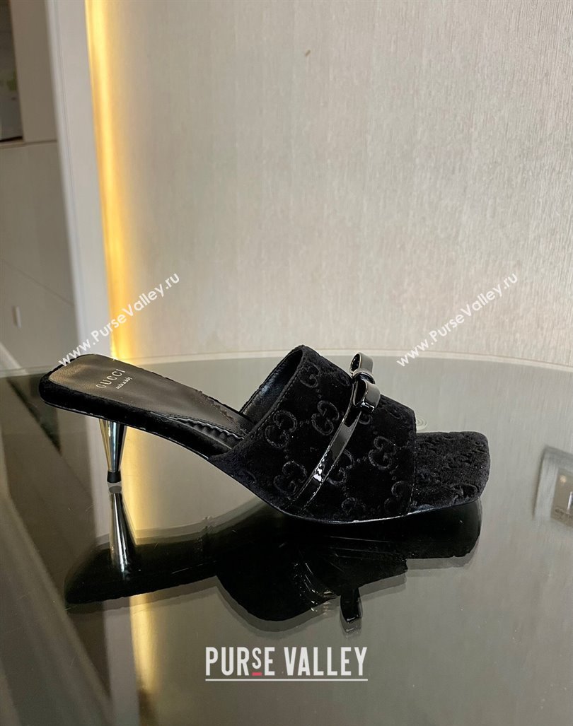 Gucci GG Velvet Heel Slide Sandals 7cm Black 2023 764182 (MD-231215129)