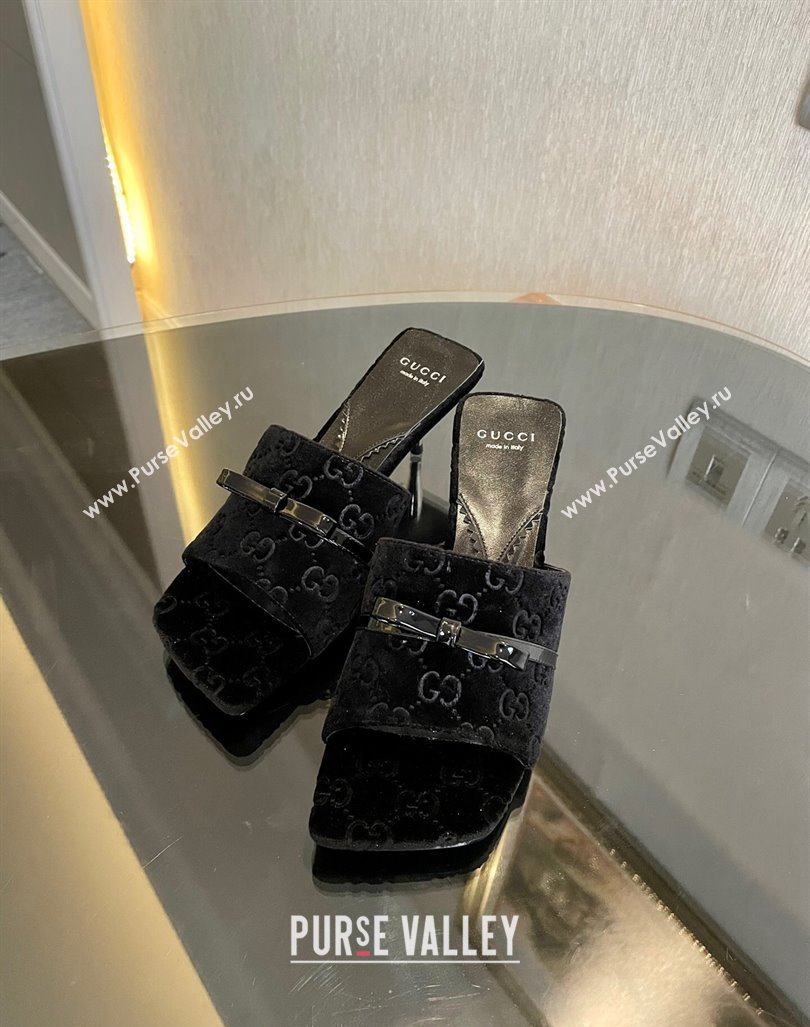 Gucci GG Velvet Heel Slide Sandals 7cm Black 2023 764182 (MD-231215129)