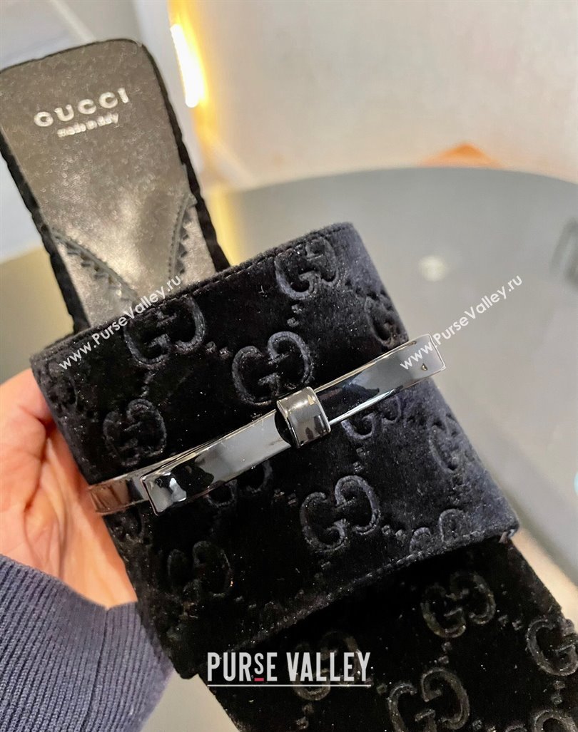 Gucci GG Velvet Heel Slide Sandals 7cm Black 2023 764182 (MD-231215129)