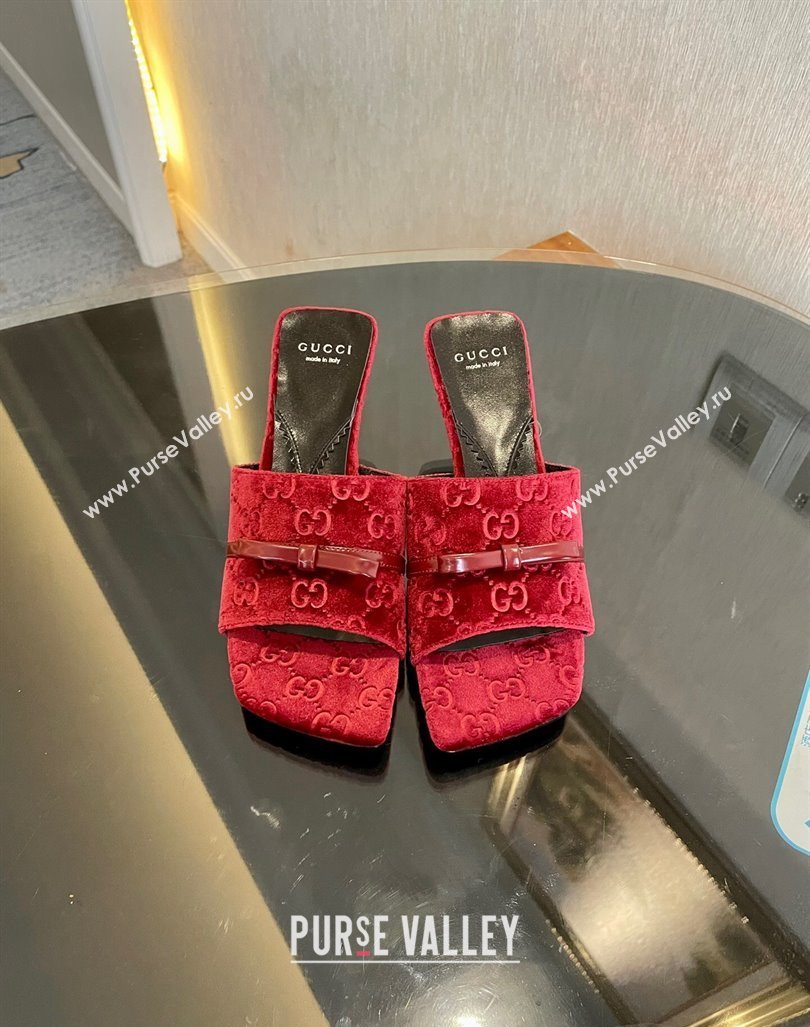 Gucci GG Velvet Heel Slide Sandals 7cm Red 2023 764182 (MD-231215130)