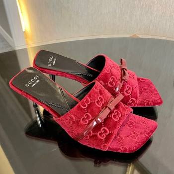 Gucci GG Velvet Heel Slide Sandals 7cm Red 2023 764182 (MD-231215130)