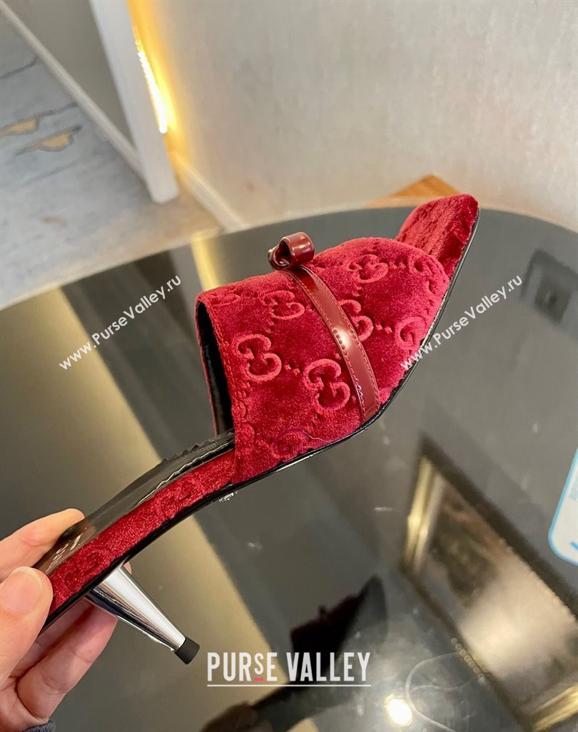 Gucci GG Velvet Heel Slide Sandals 7cm Red 2023 764182 (MD-231215130)