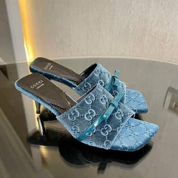 Gucci GG Velvet Heel Slide Sandals 7cm Blue 2023 764182 (MD-231215131)