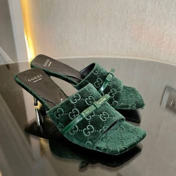 Gucci GG Velvet Heel Slide Sandals 7cm Green 2023 764182 (MD-231215132)
