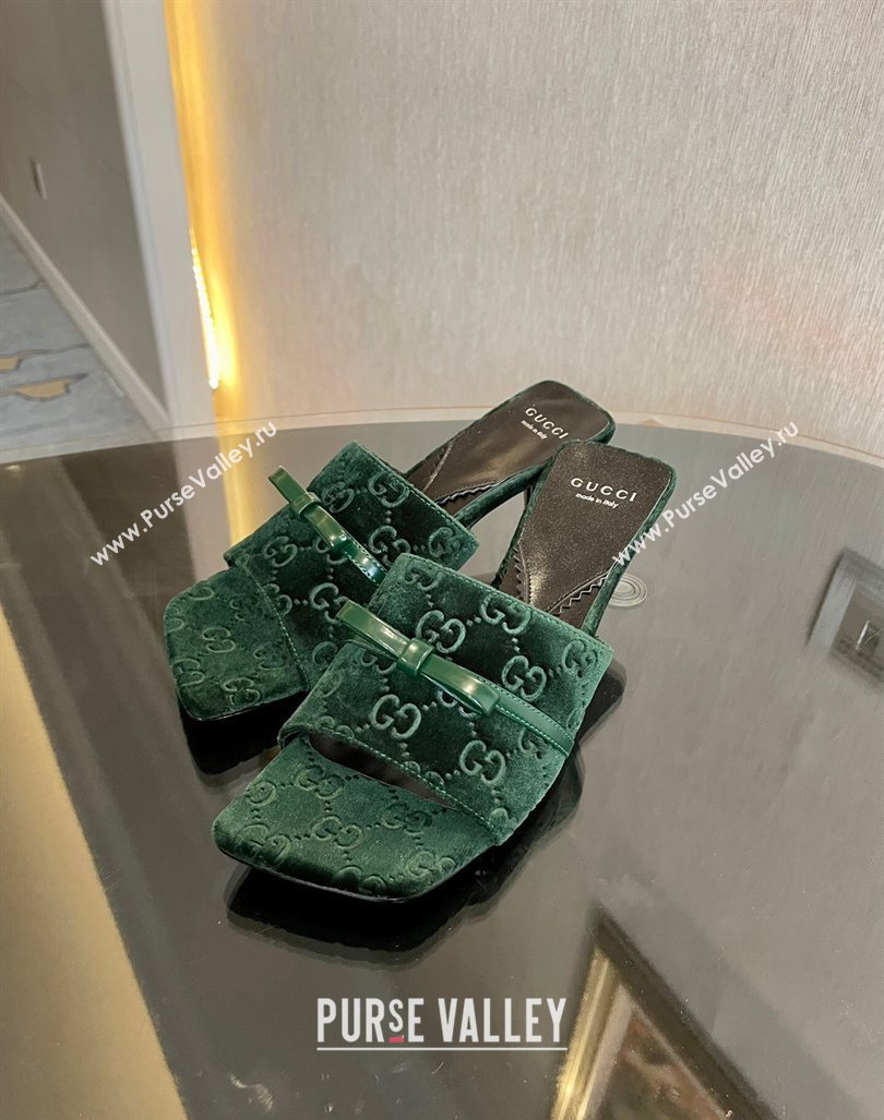 Gucci GG Velvet Heel Slide Sandals 7cm Green 2023 764182 (MD-231215132)