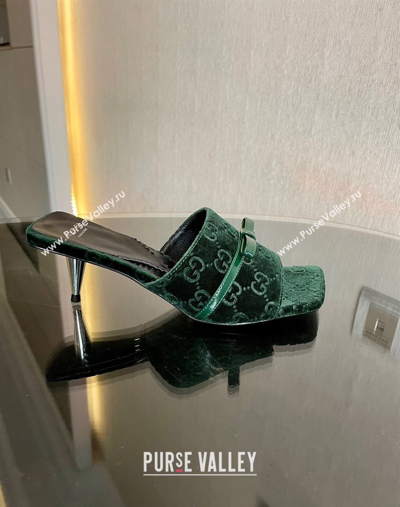 Gucci GG Velvet Heel Slide Sandals 7cm Green 2023 764182 (MD-231215132)