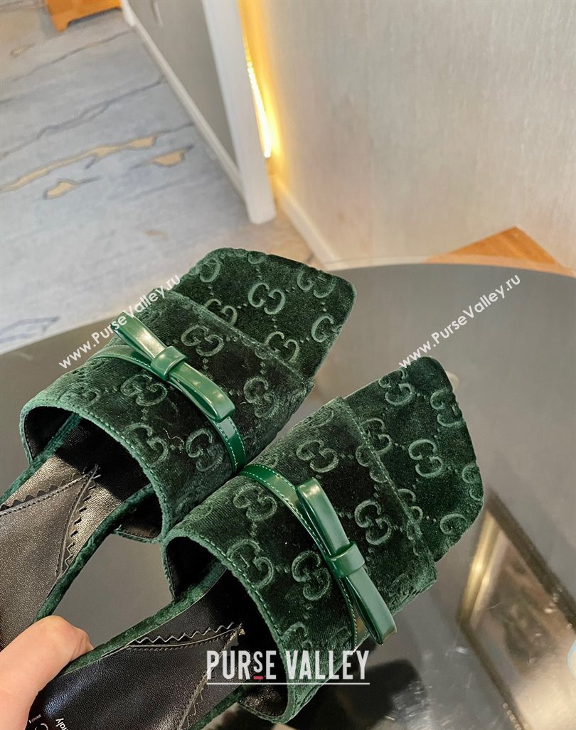 Gucci GG Velvet Heel Slide Sandals 7cm Green 2023 764182 (MD-231215132)