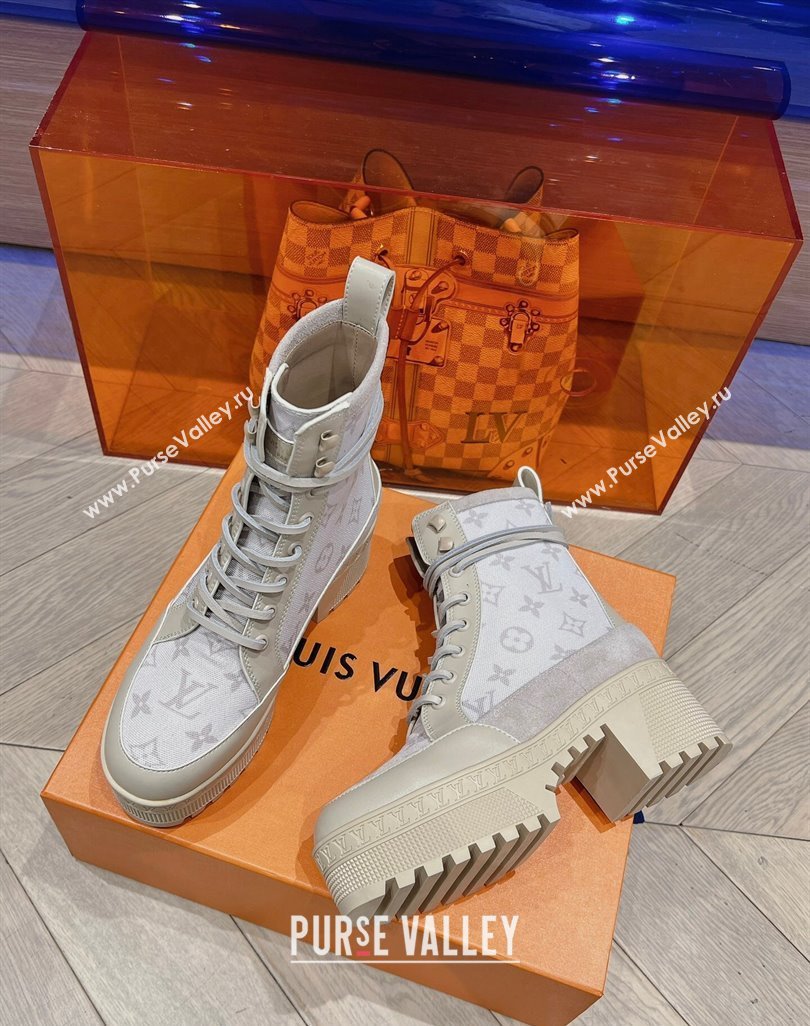 Louis Vuitton Laureate Platform Desert Ankle Boots in Leather and Mesh Beige 2023 1ACAAE (MD-231218039)