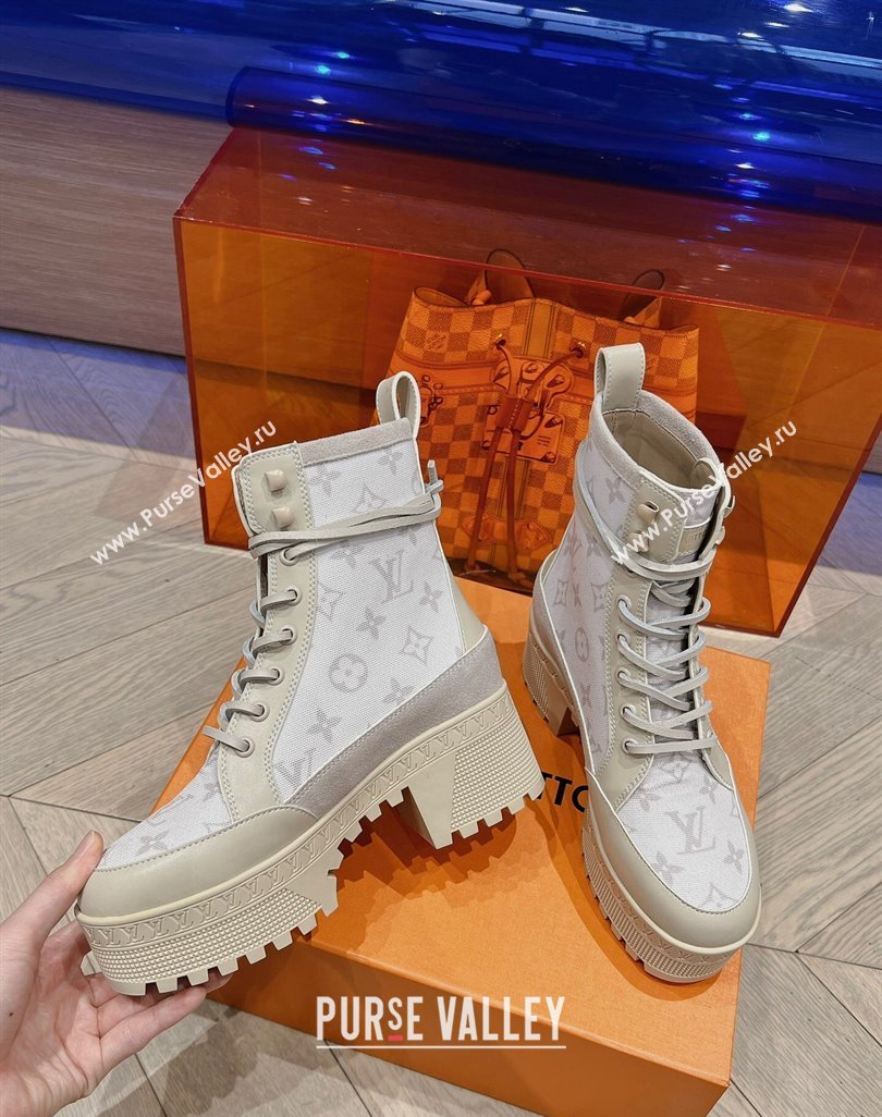 Louis Vuitton Laureate Platform Desert Ankle Boots in Leather and Mesh Beige 2023 1ACAAE (MD-231218039)