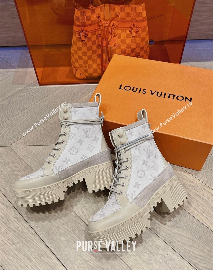 Louis Vuitton Laureate Platform Desert Ankle Boots in Leather and Mesh Beige 2023 1ACAAE (MD-231218039)