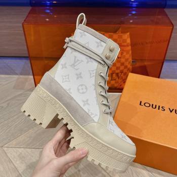 Louis Vuitton Laureate Platform Desert Ankle Boots in Leather and Mesh Beige 2023 1ACAAE (MD-231218039)