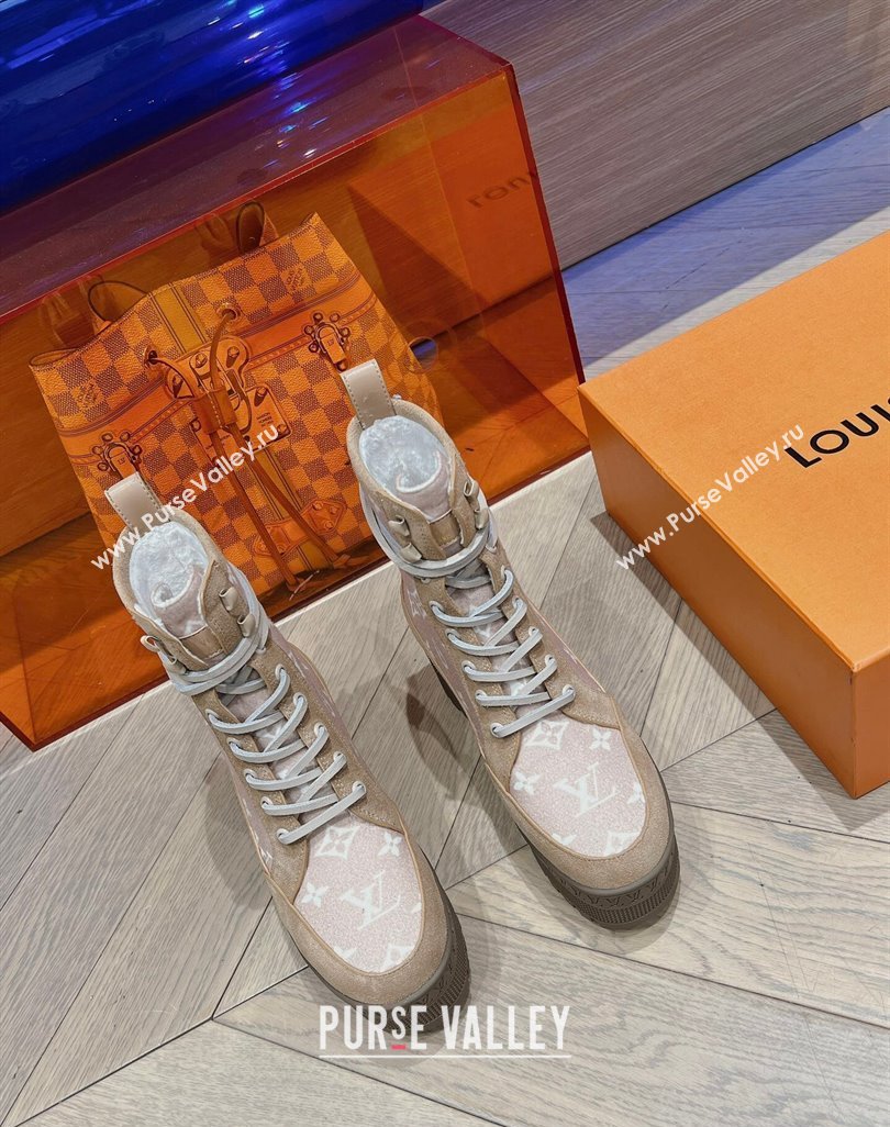 Louis Vuitton Laureate Platform Desert Ankle Boots in Monogram Wool Brown/Grey 2023 1AC7M0 (MD-231218040)