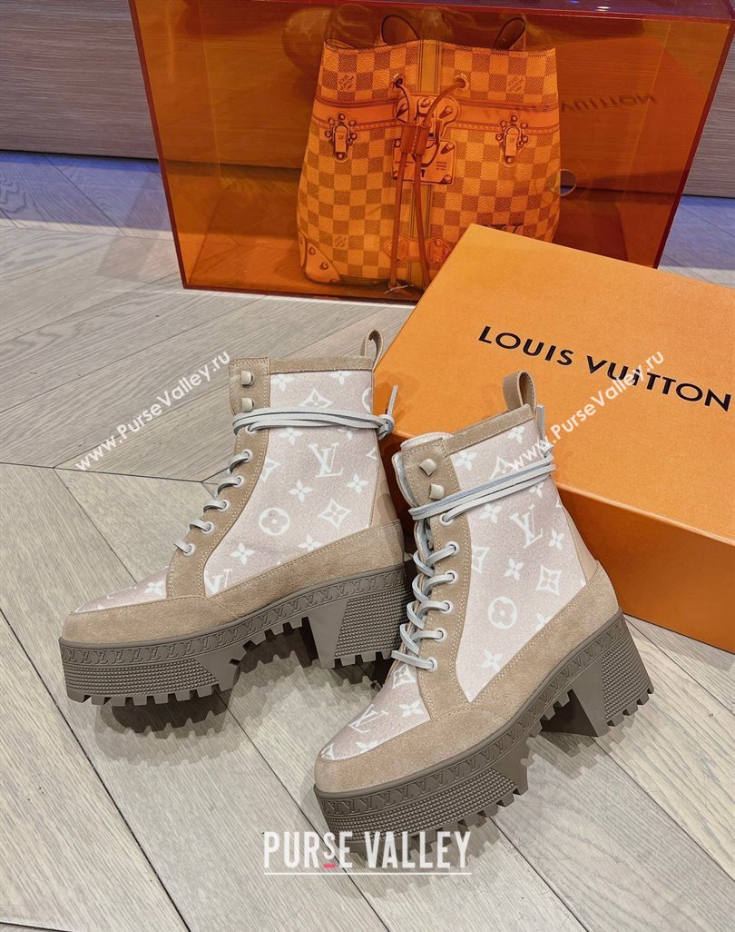 Louis Vuitton Laureate Platform Desert Ankle Boots in Monogram Wool Brown/Grey 2023 1AC7M0 (MD-231218040)