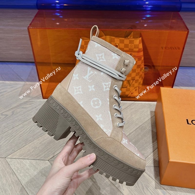 Louis Vuitton Laureate Platform Desert Ankle Boots in Monogram Wool Brown/Grey 2023 1AC7M0 (MD-231218040)