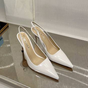 Prada Brushed Leather Slingback Pumps 8.5cm with Back Logo White 2023 PR121401 (MD-231214017)