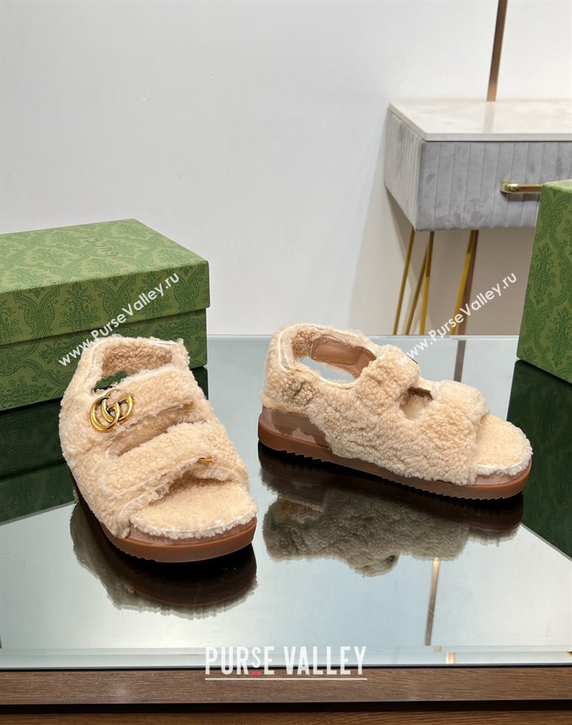Gucci Merino Wool Flat Sandals with Double G Beige 2023 771060 (MD-231215133)