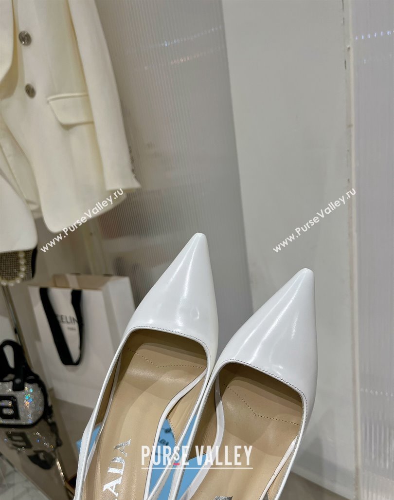 Prada Brushed Leather Slingback Pumps 8.5cm with Back Logo White 2023 PR121401 (MD-231214017)