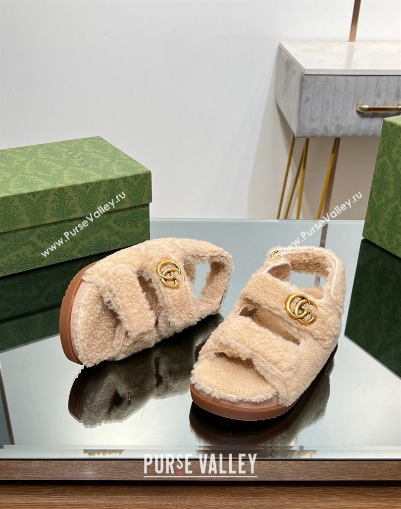 Gucci Merino Wool Flat Sandals with Double G Beige 2023 771060 (MD-231215133)