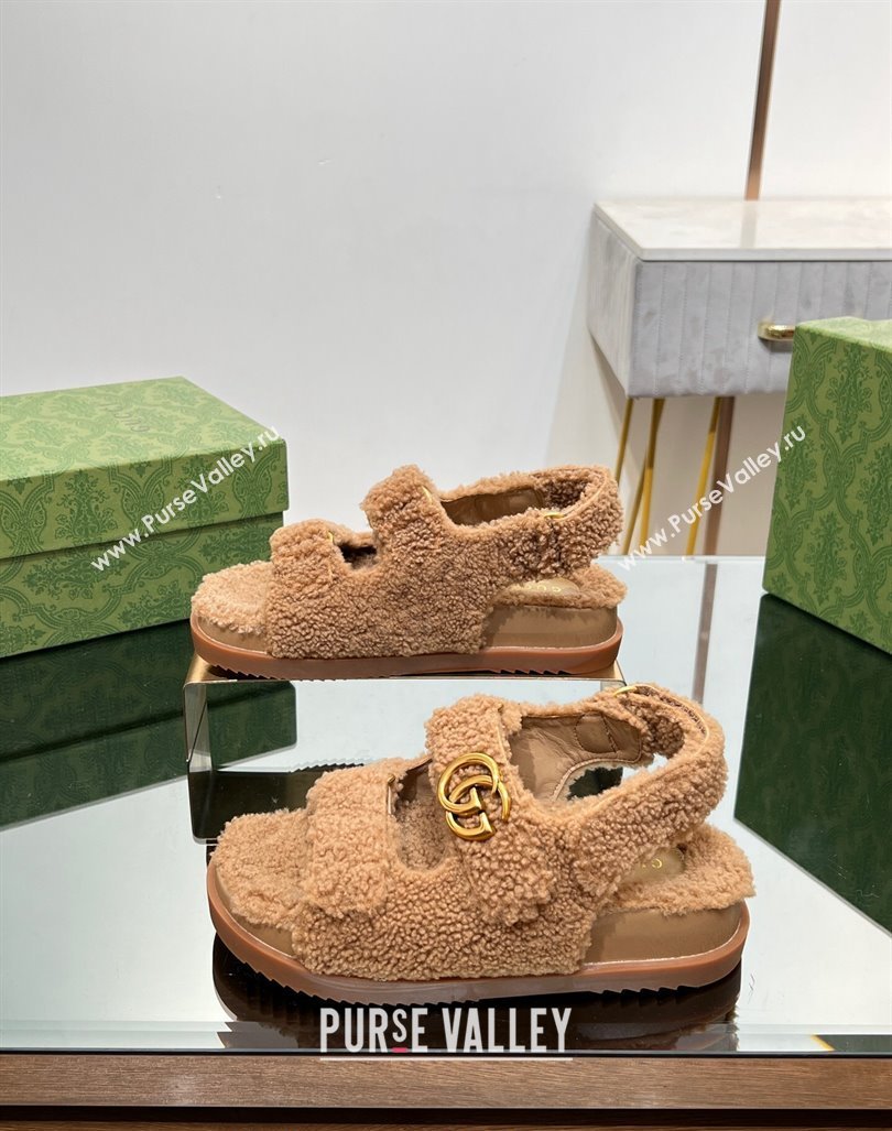 Gucci Merino Wool Flat Sandals with Double G Brown 2023 771060 (MD-231215134)
