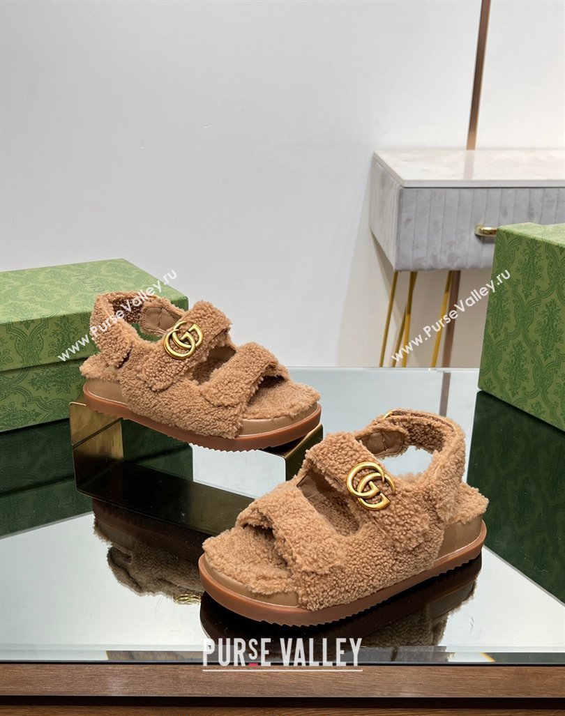 Gucci Merino Wool Flat Sandals with Double G Brown 2023 771060 (MD-231215134)