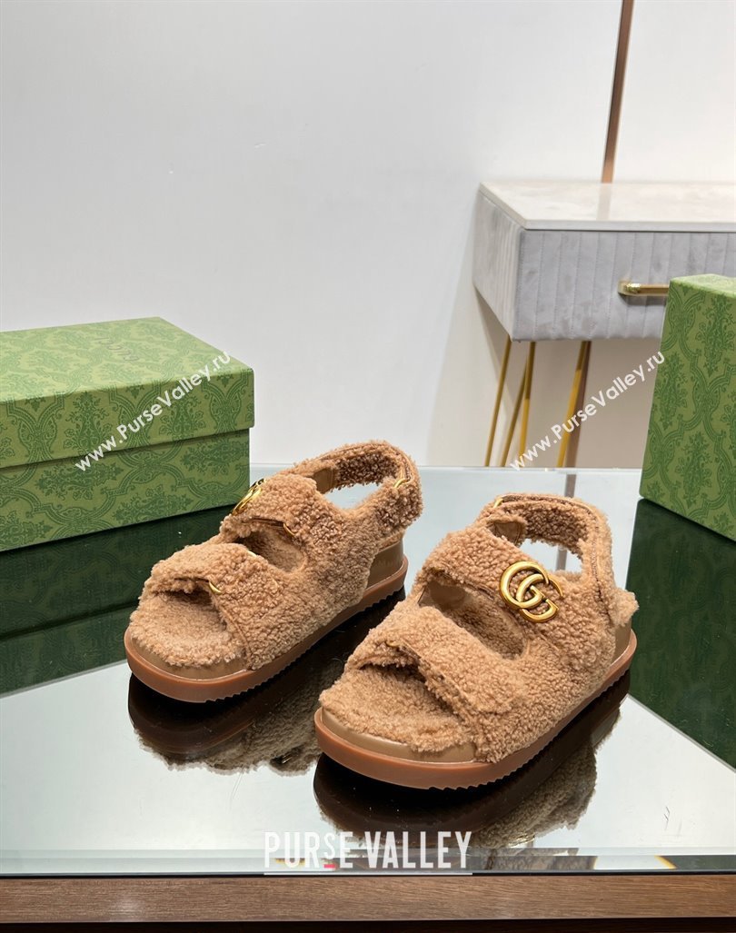 Gucci Merino Wool Flat Sandals with Double G Brown 2023 771060 (MD-231215134)