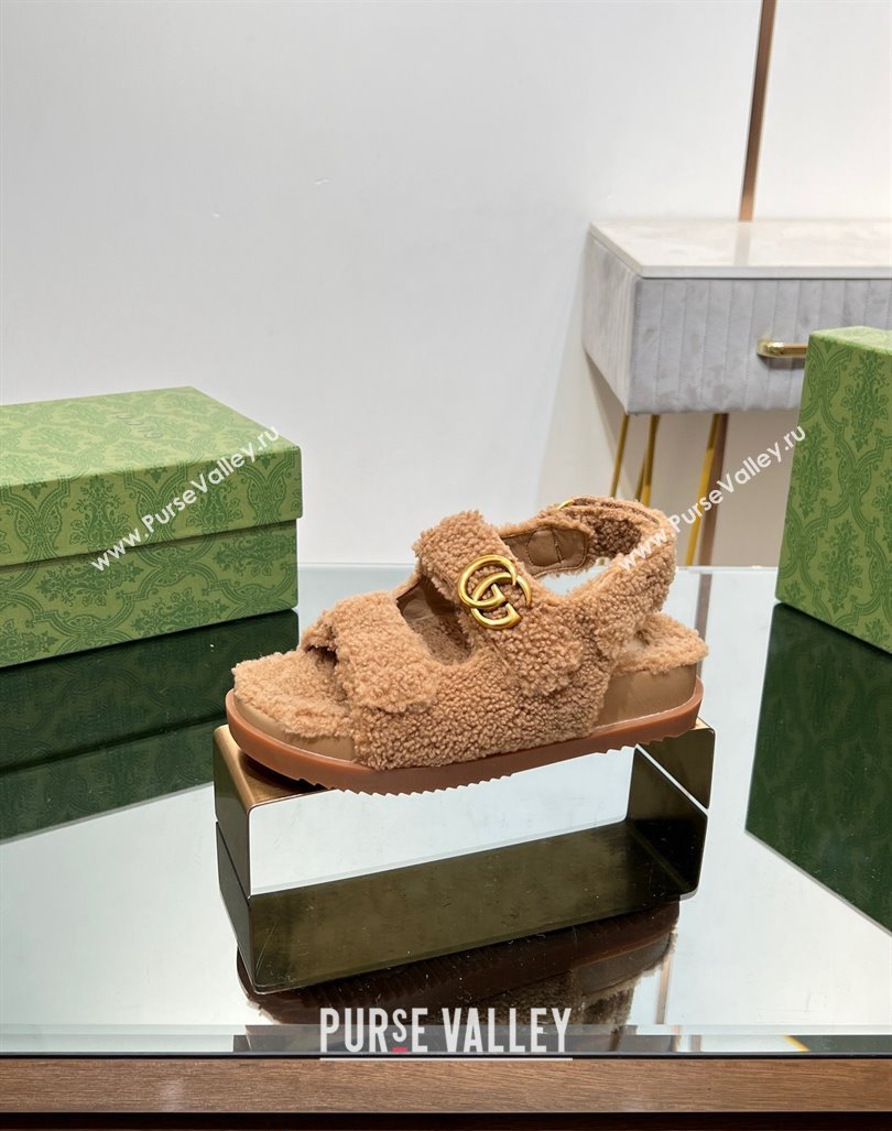 Gucci Merino Wool Flat Sandals with Double G Brown 2023 771060 (MD-231215134)