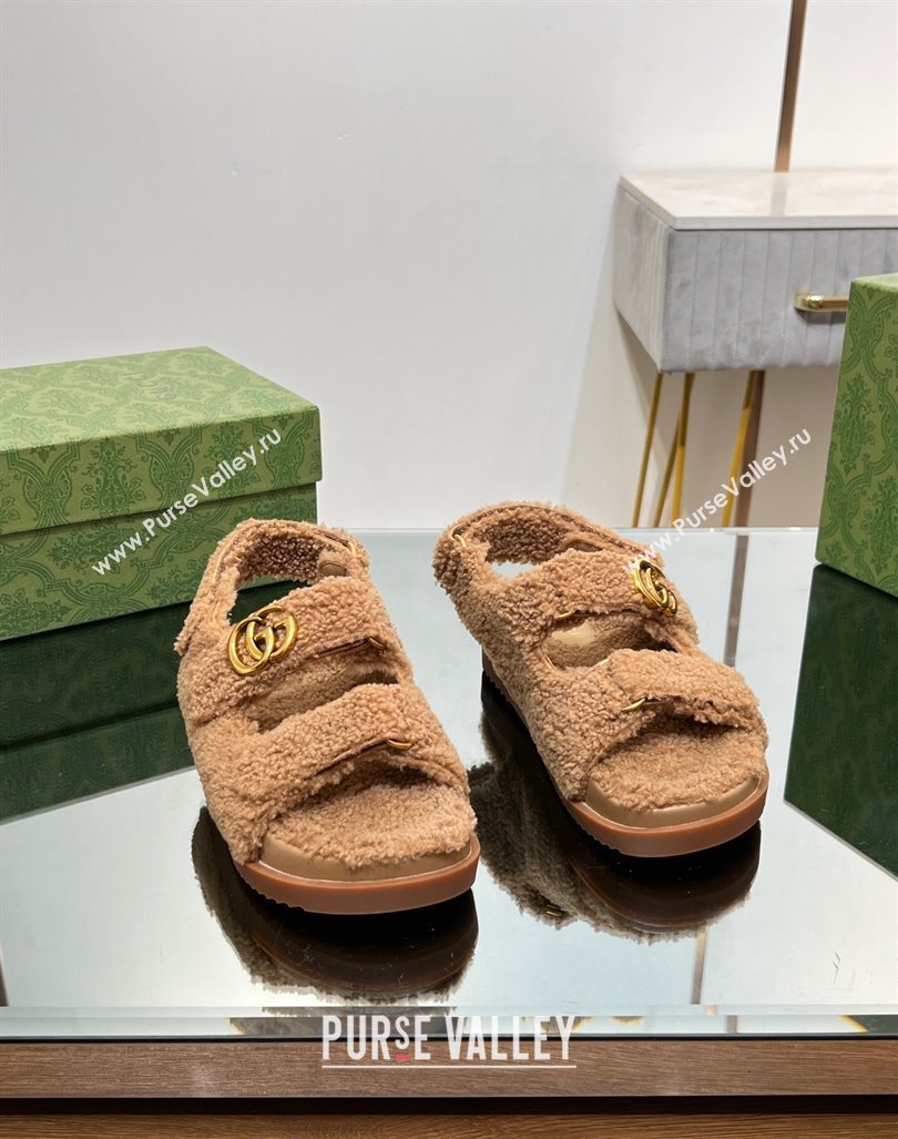 Gucci Merino Wool Flat Sandals with Double G Brown 2023 771060 (MD-231215134)