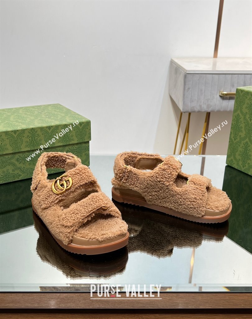 Gucci Merino Wool Flat Sandals with Double G Brown 2023 771060 (MD-231215134)