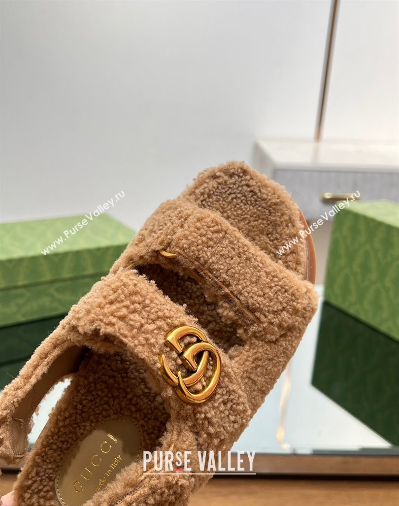 Gucci Merino Wool Flat Sandals with Double G Brown 2023 771060 (MD-231215134)